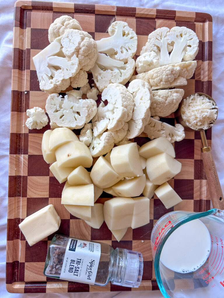 Ingredients for cauliflower potato mash used in shepherd’s pie topping
