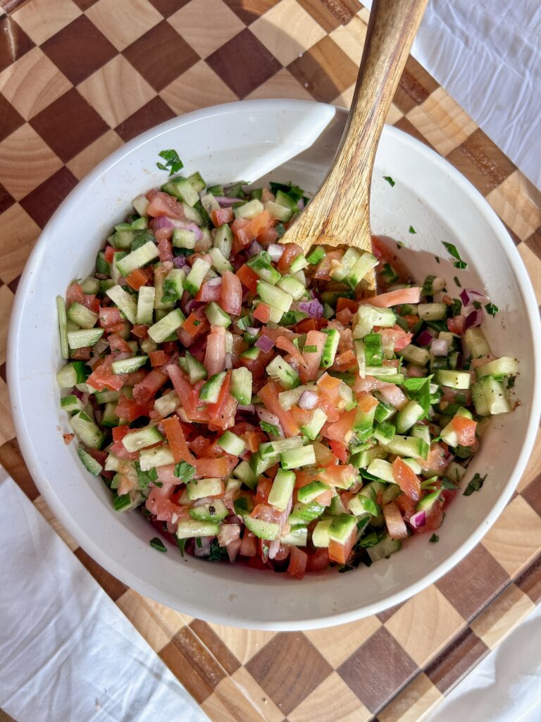 traditional salata baladi egyptian salad recipe with chopped vegetables and lemon dressing