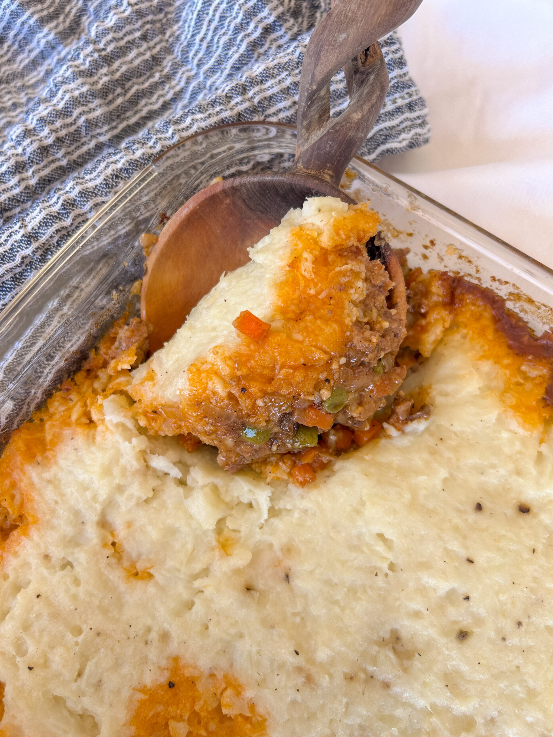 Shepherd’s pie with seasoned lamb filling and creamy cauliflower potato mash