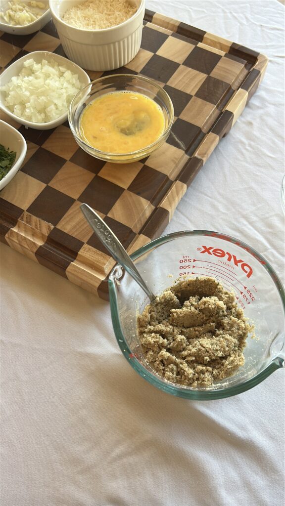 breadcrumbs soaking in milk to make panade for turkey meatballs