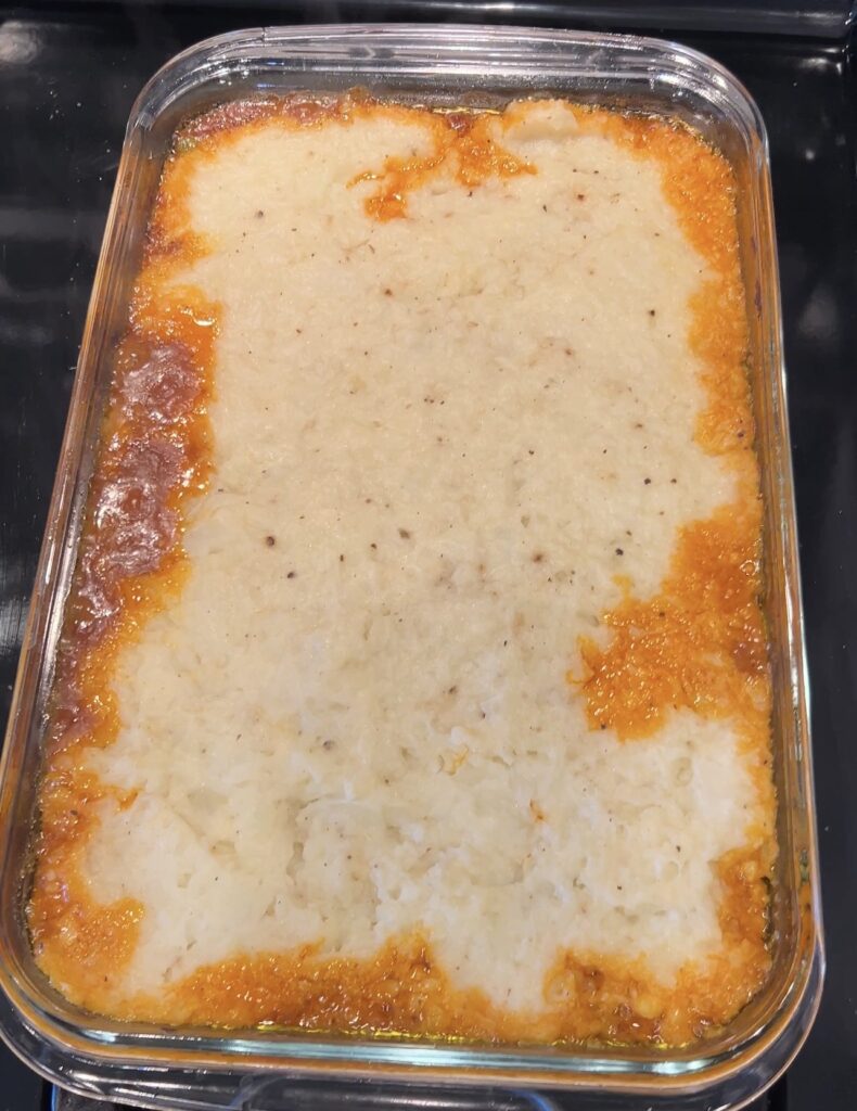 Baked shepherd’s pie with golden mashed topping