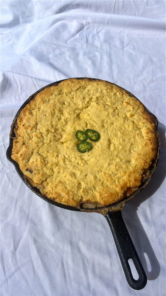 baked mexican cornbread casserole with golden cornbread topping