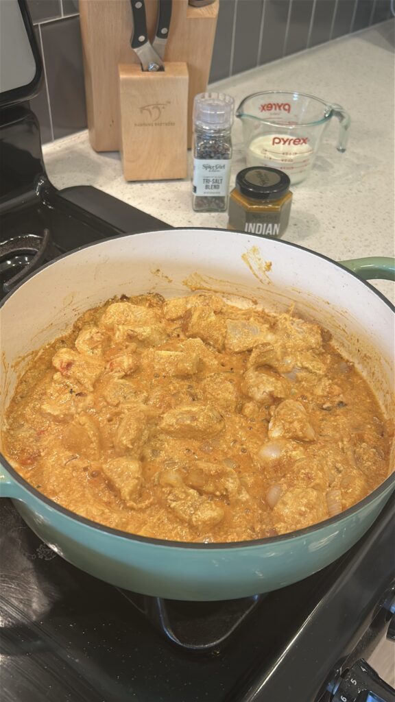 Cooking marinated chicken for chicken tikka masala