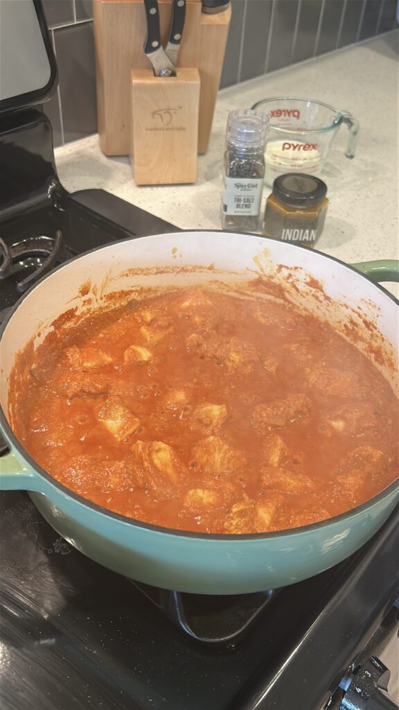 Cooking marinated chicken for chicken tikka masala