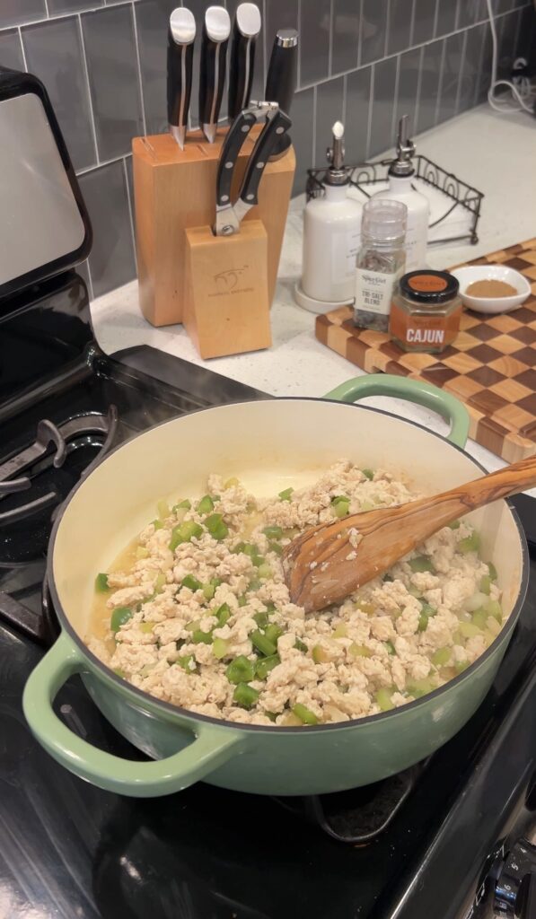 Ground chicken cooking for Cajun chicken sloppy joes