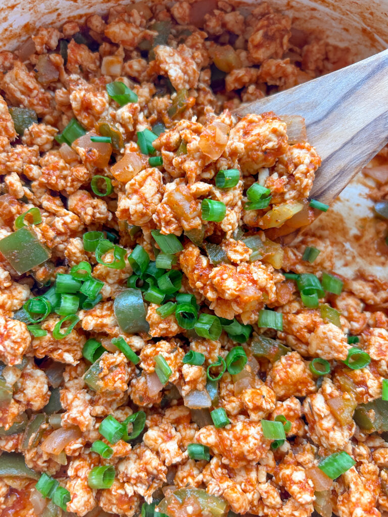 Close-up of Cajun chicken sloppy joe filling