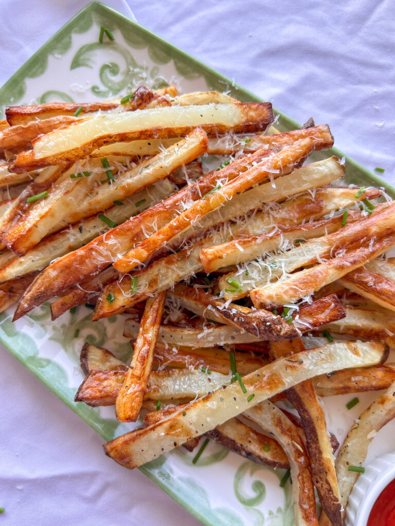 Close up of crispy garlic parmesan truffle fries