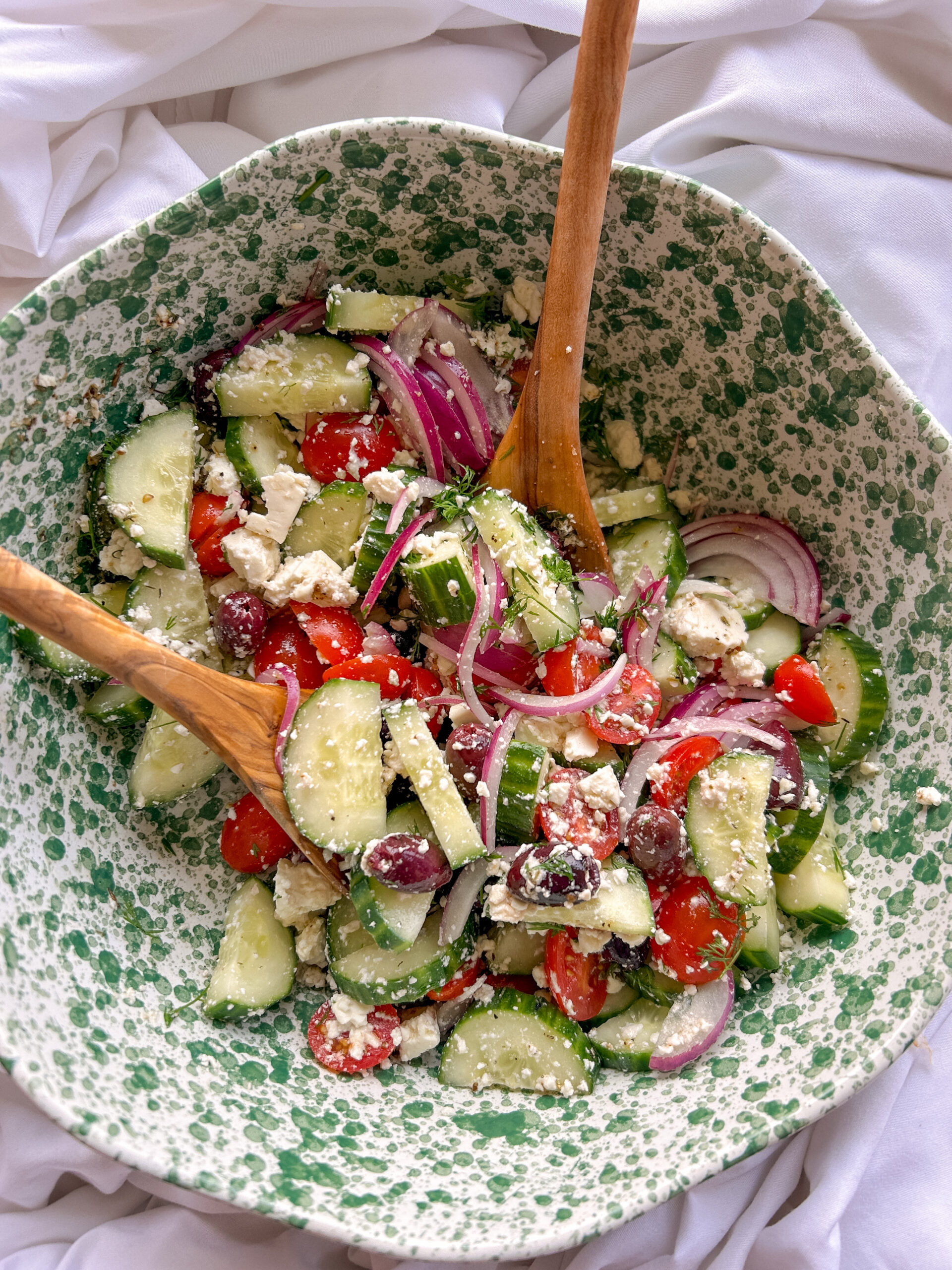 Greek cucumber salad served as an easy Mediterranean side dish