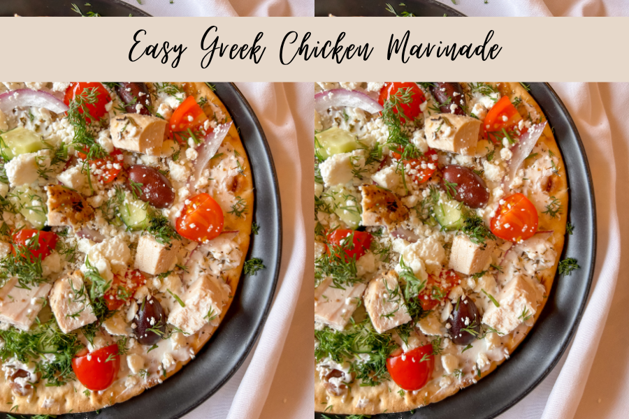 Mediterranean flatbread made with flatbread or pita, yogurt sauce, and fresh toppings styled on a serving board