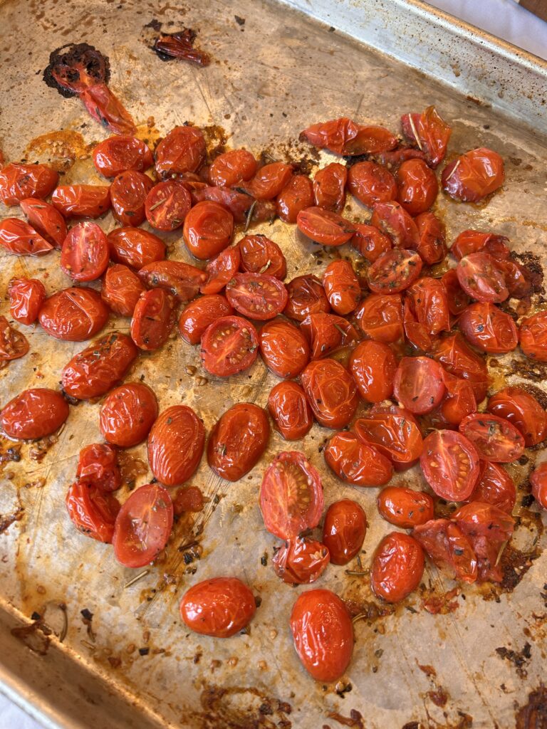 Roasted cherry tomatoes for caprese quiche