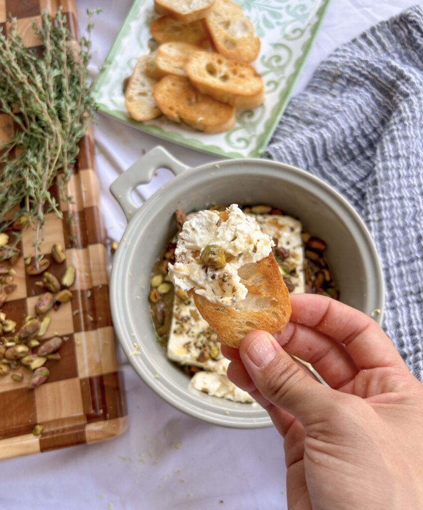 Creamy baked feta served with toasted pita for dipping.