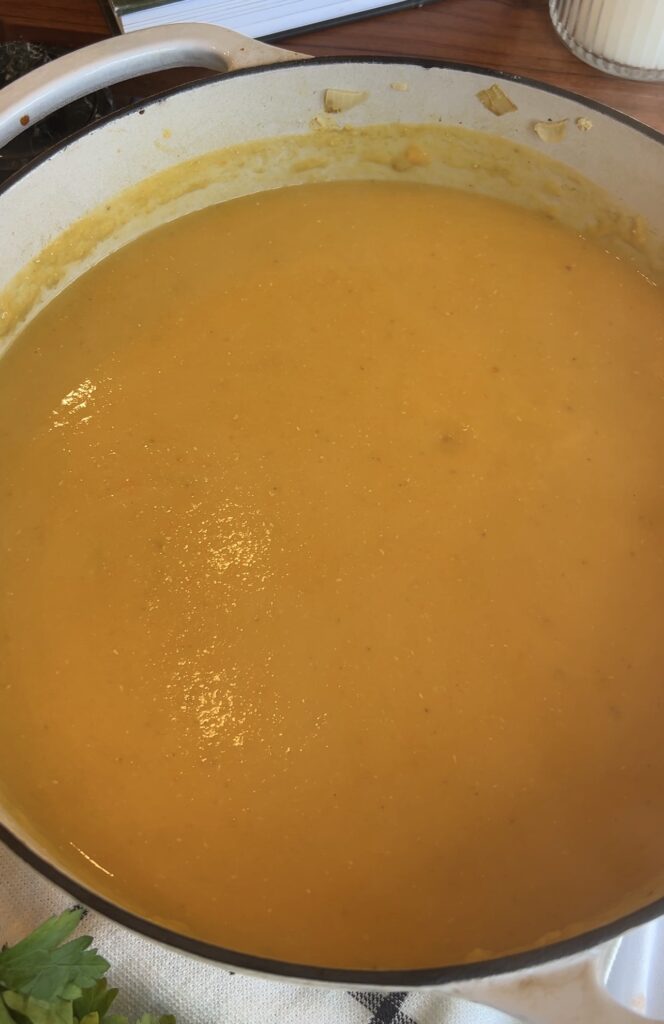 Coconut milk stirred into creamy butternut squash soup
