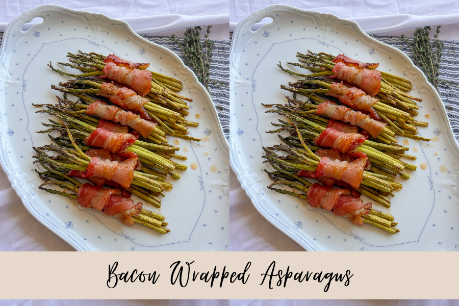 Easy bacon wrapped asparagus with smoky Okie Rub and a sweet and spicy hot honey glaze