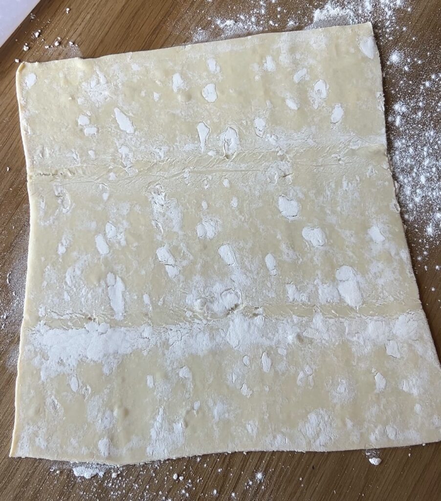 Puff pastry rolled into an even rectangle for making twists