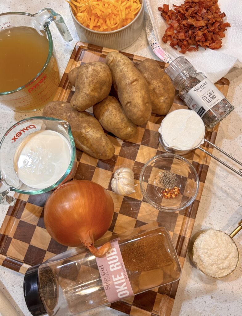 Ingredients for homemade loaded baked potato soup