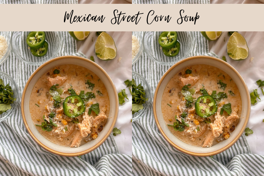 Bowl of Crockpot Mexican street corn soup served with tortilla chips.